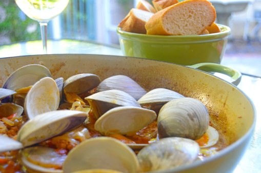 Grilled clams and chorizo